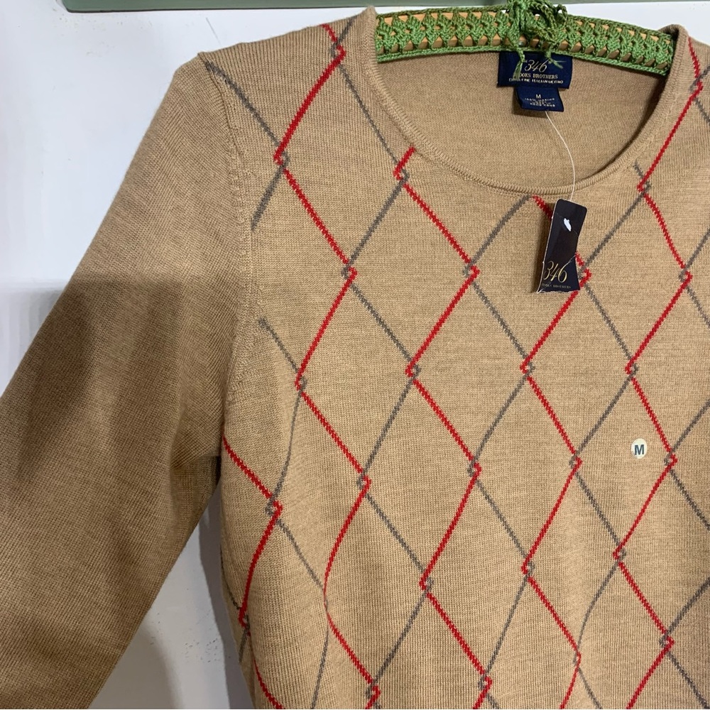 NWT 346 Brooks Brothers Merino Wool Diamond print sweater medium new